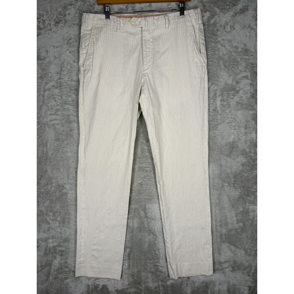 Loro Piana Pants Mens 52 36x33 Gray White Striped Chino 5 Pockets Cotton Flax